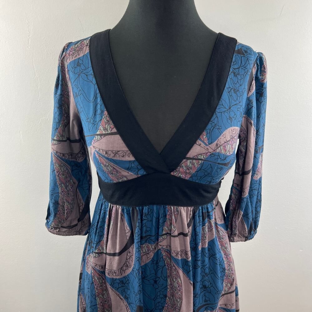Kimchi Blue Brown Print 3/4 Sleeve Deep V Neck Dress Size S Small - Picture 2 of 9